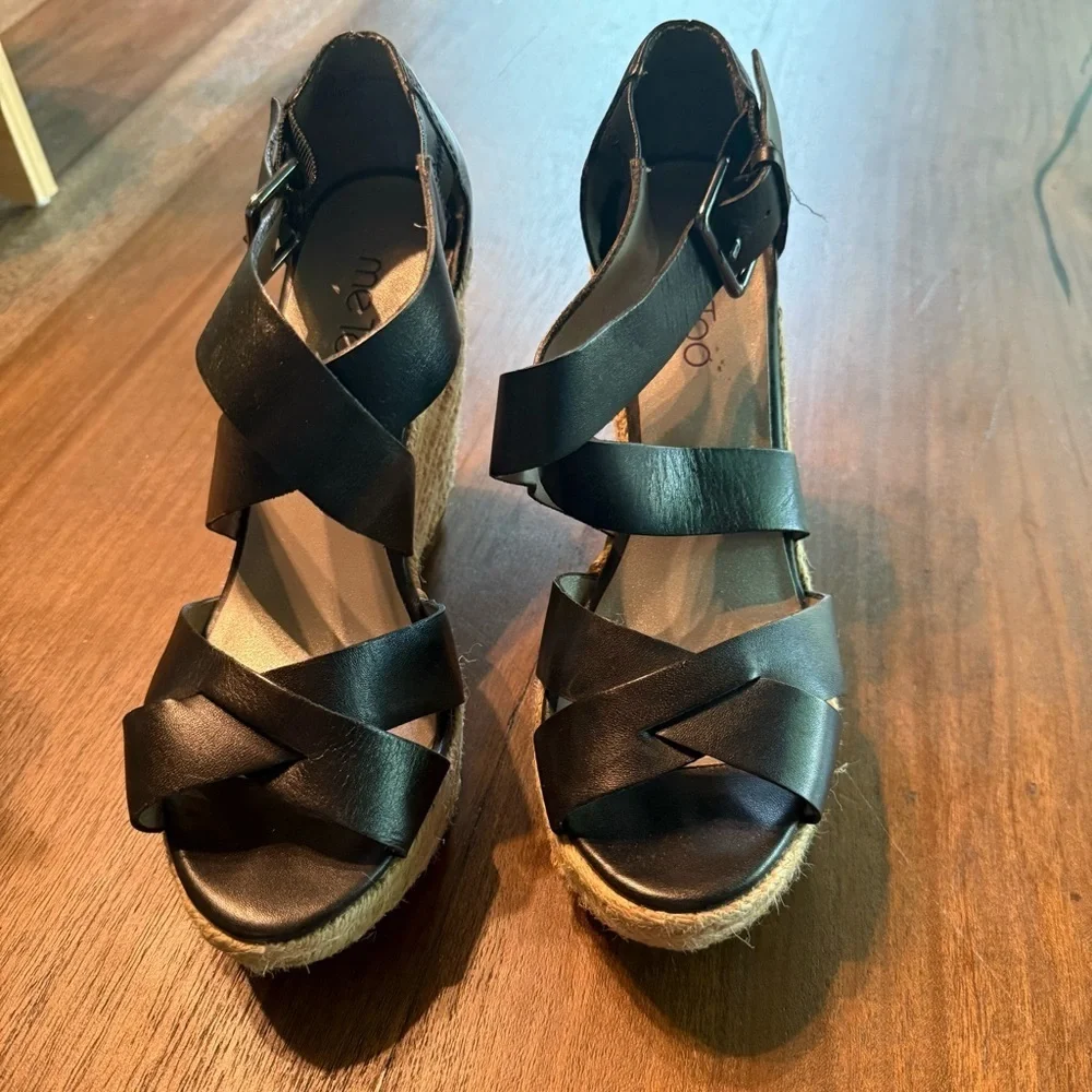 ☀️Me Too - Black Strappy Espadrille Wedge - 7M